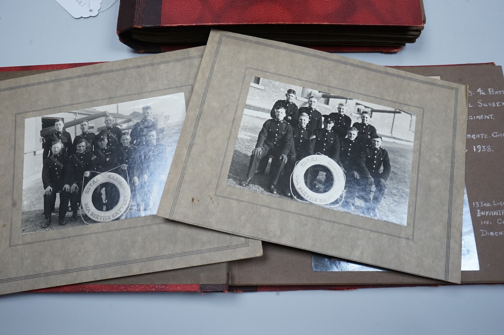 Two WWII Royal Marine related photograph albums, the images captured and collected by George Hollingdale and his brother Len Clark, Royal Sussex Regiment and Dunkirk veteran